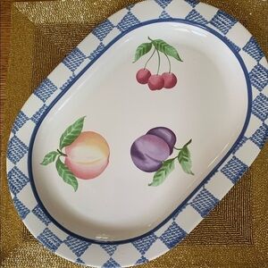Pfaltzgraff Hopscotch platter fruit blue gingham retired farmhouse country decor